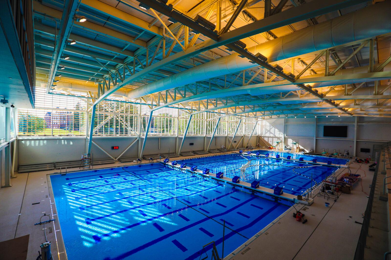 Aerial view of the indoor swimming pool in the Colby Athletic Center